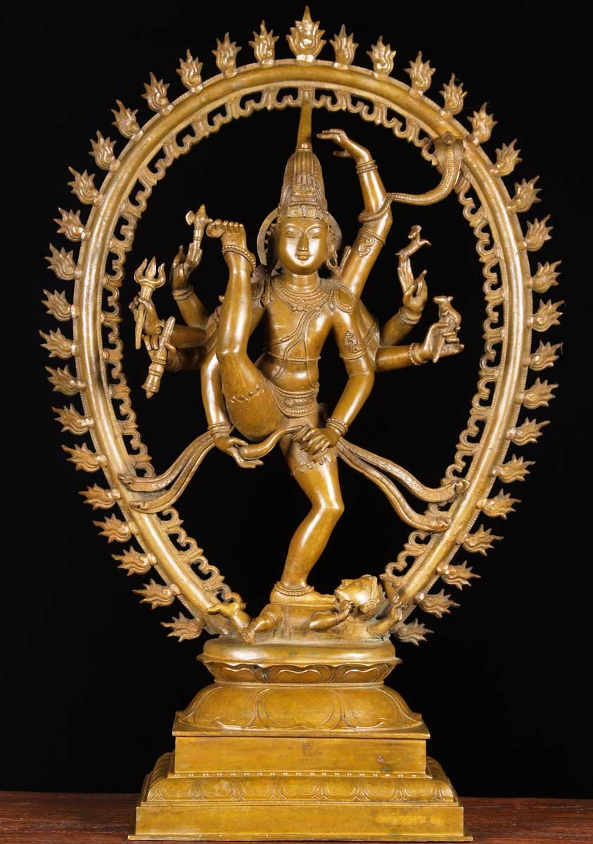 Bronze Shiva Statue with Leg Over Head Dancing the Tandava in Dance Competition Against Kali 30"